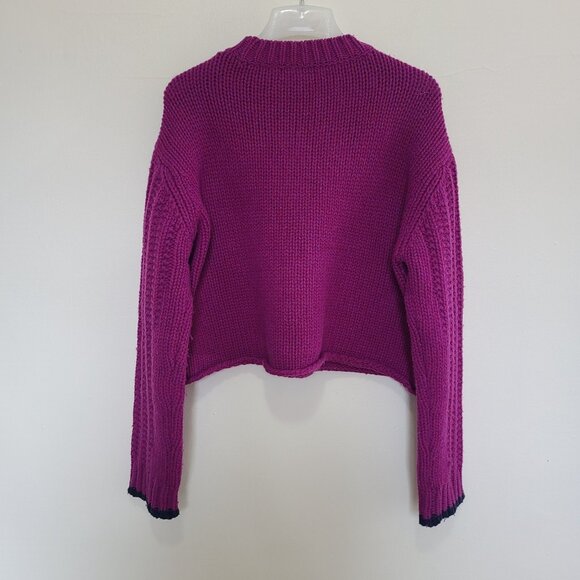 Victoria Beckham VVB Sz L Alpine Wool Cable Knit Sweater Raspberry Purple - Picture 2 of 9